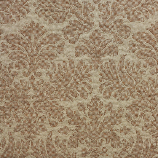 Textured fabric with a floral pattern in beige and brown tones.
